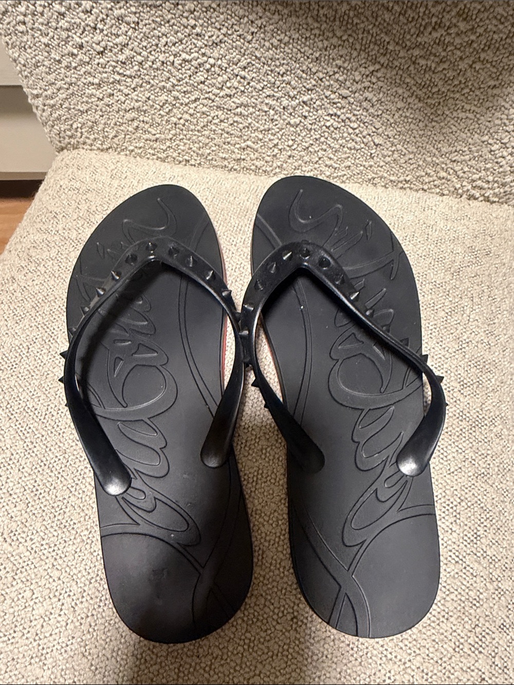 Black Studded Louboutin Flip Flops - Classic Summer Sandals